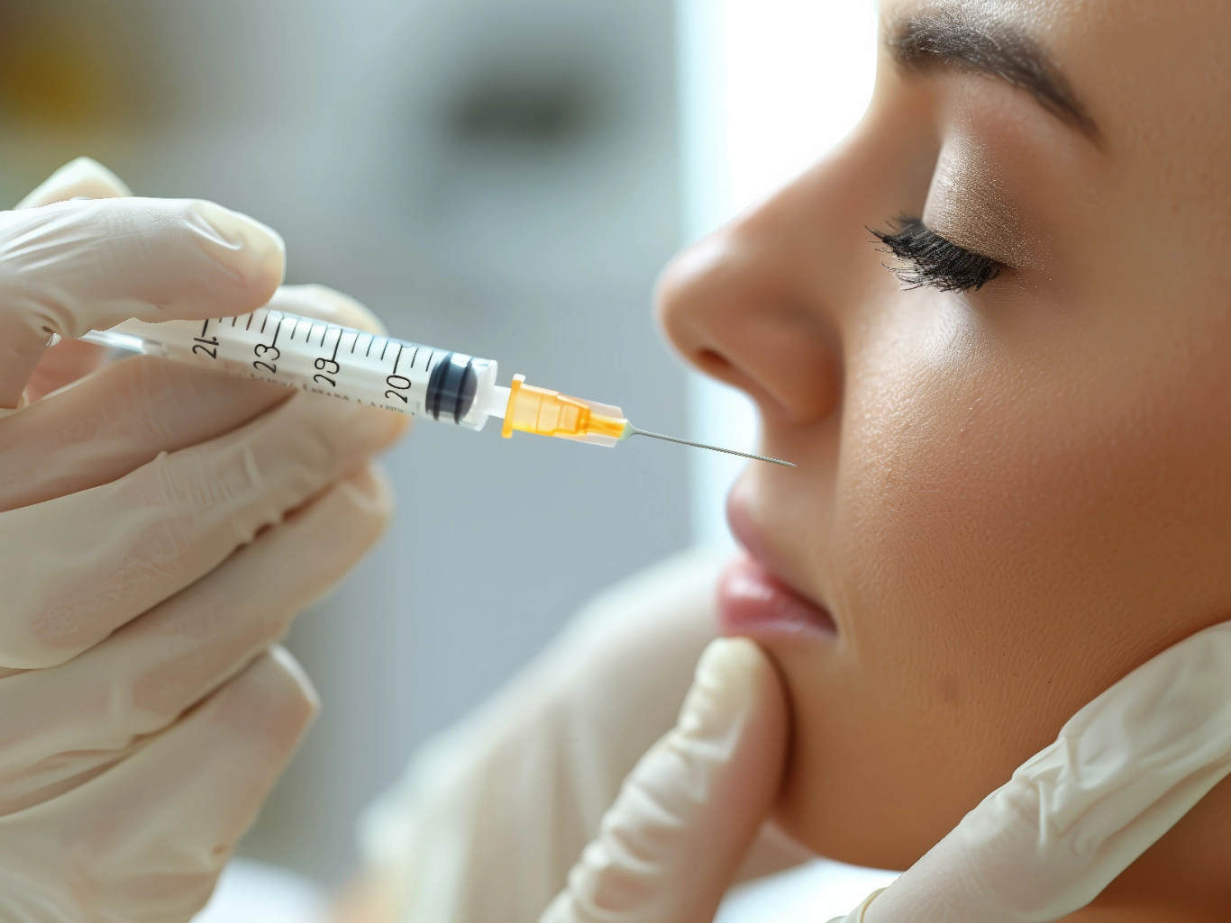Woman receives cosmetic beauty injection at a medical spa